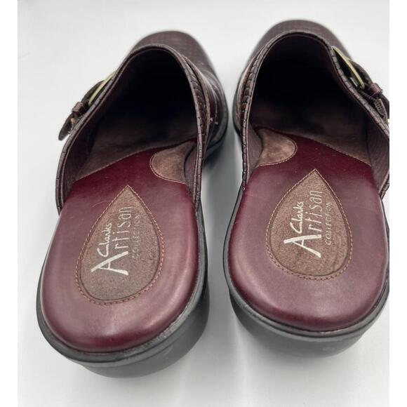 Clarks Artisan Collection Slip-on Mules Clogs 8.5 M Woven Dark Brown 2”Heel EUC - Picture 4 of 5